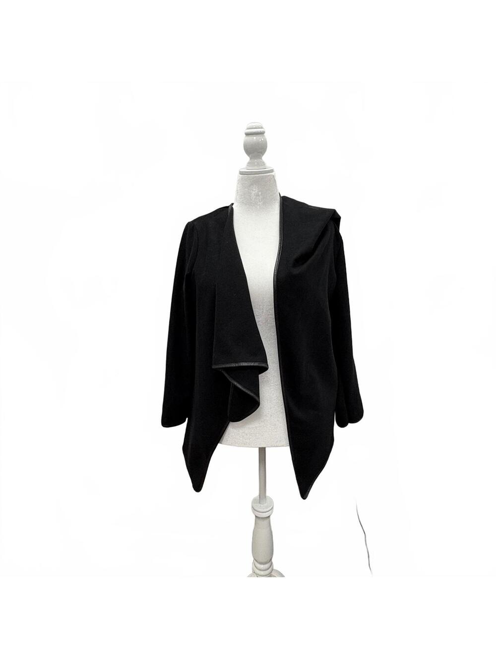 Oshoplive Women's Black Open Front Draped Cardigan Jacket Size M 100% Polyester